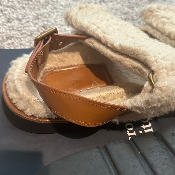 Zara Cream Shearling Strap Sandals - Picture 4 of 14